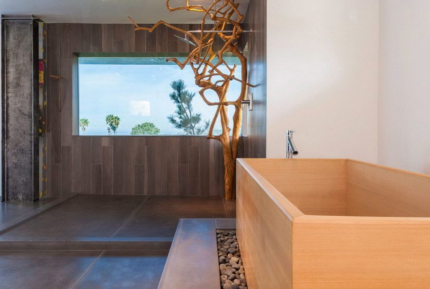 Лаконичный дизайн ванной в японском стиле