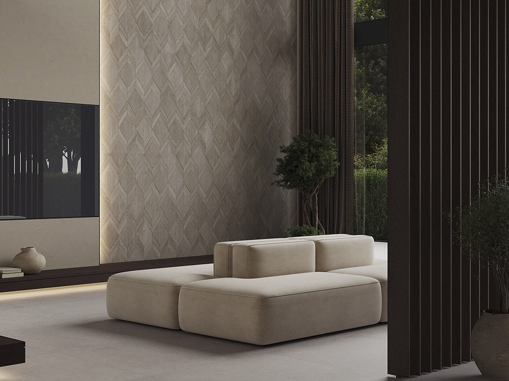 Плитка 3D Gent с мозаичным рисунком также наделена структурой, добавляющей настенной отделке выразительности