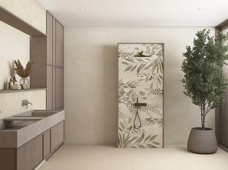 Сад в доме: плитка с ботаническими принтами и листьями