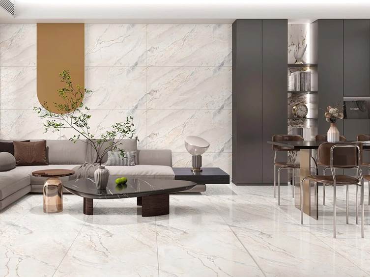 керамогранит в гостинной с рисунком под камень