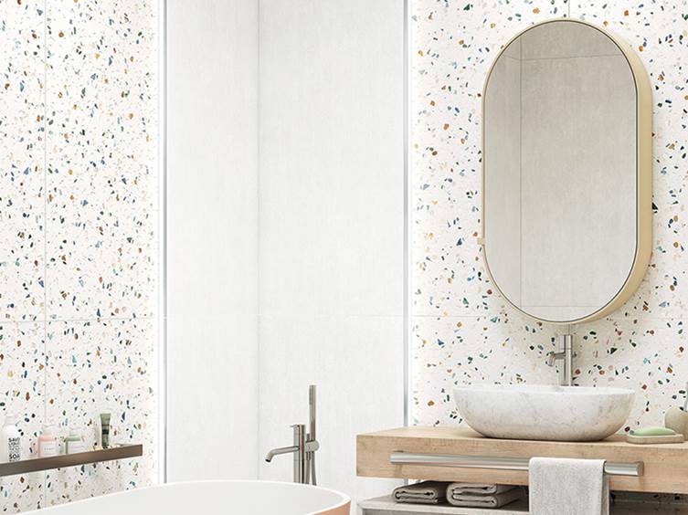 крупноформатная плитка терраццо для ванной комнаты