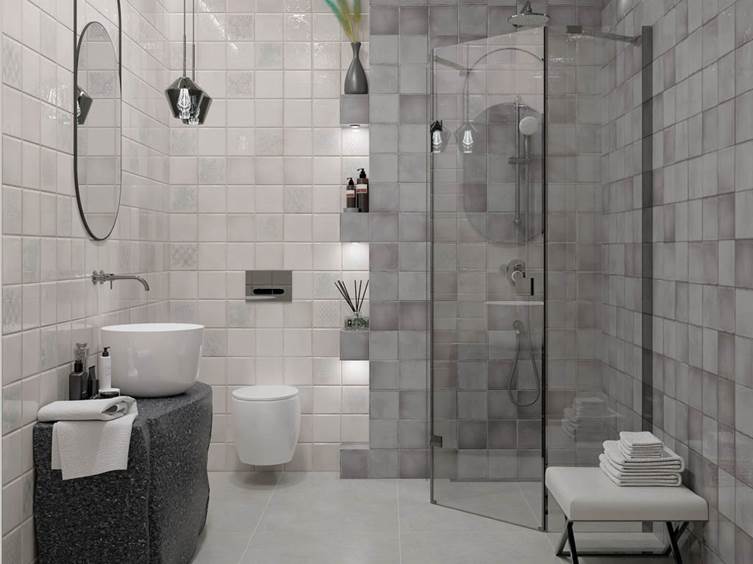 плитка Zellige в светлых тонах для ванной комнаты