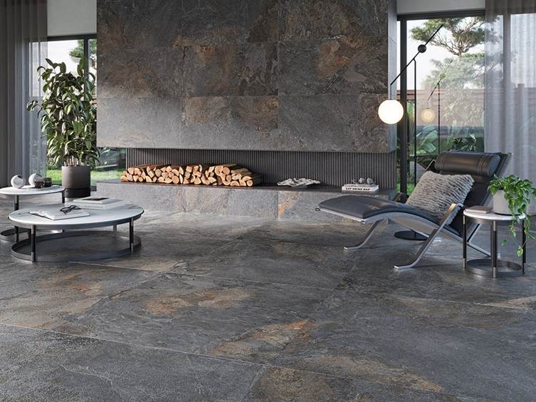 плитка под бетон в гостинную