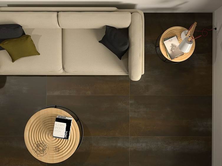 напольный керамогранит с эффектом ржавчины в стиле лофт