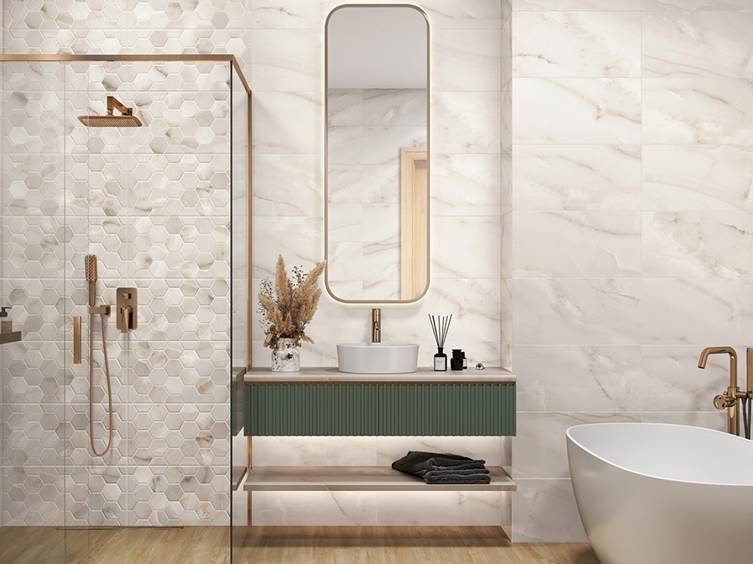 керамогранит для ванной в светлых оттенках