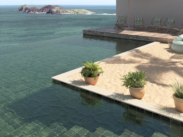 глянцевый керамогранит для бассейна в зеленых оттенках