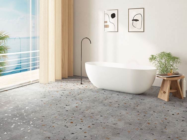 напольный керамогранит с рисунком терраццо для ванной комнаты