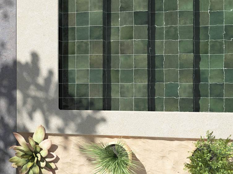 глянцевый керамогранит для бассейна в зеленых оттенках