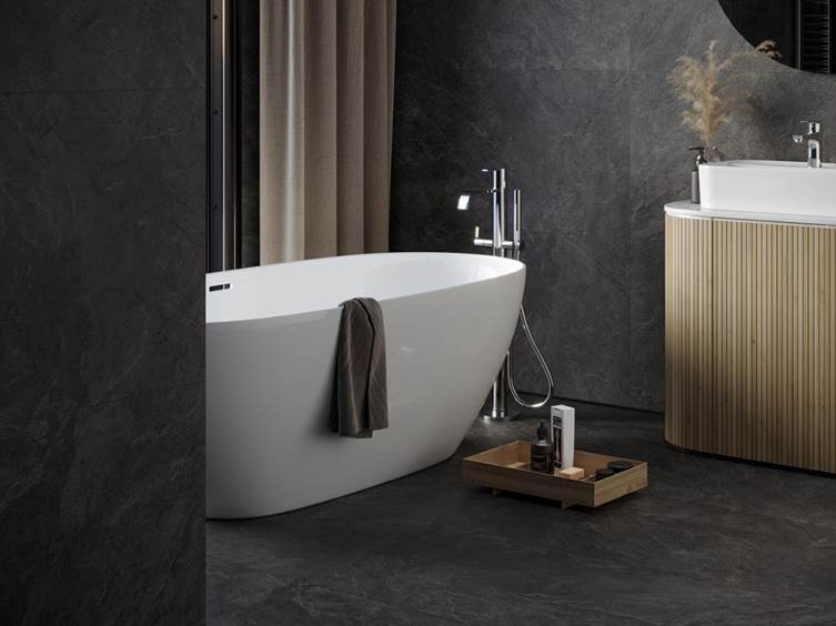 плитка лофт для ванной комнаты в темно-серых цветах