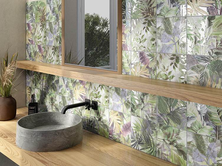 керамогранит с листьями для ванной комнаты