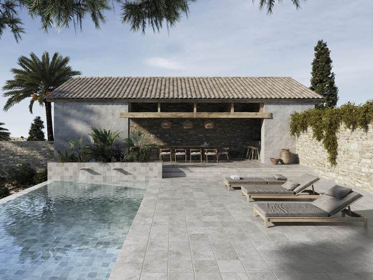 глянцевый керамогранит для бассейна на улице