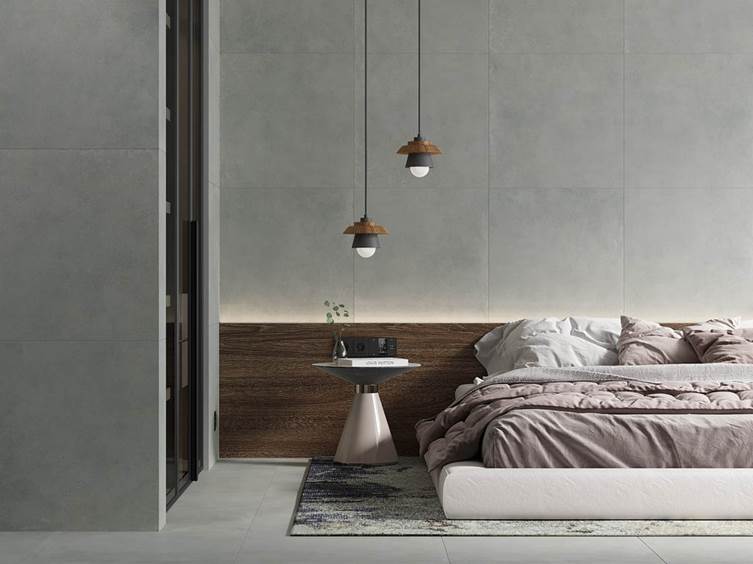 керамогранит для стиля лофт в спальне в светлом тоне