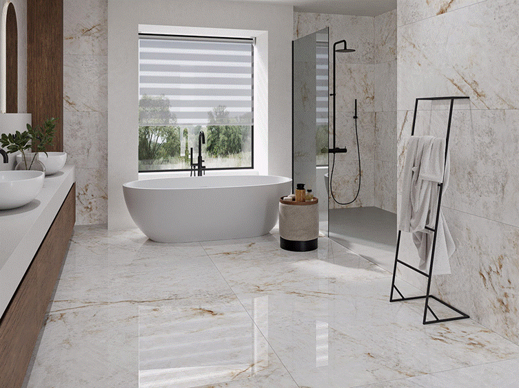 глянцевый керамогранит для ванной с рисунком под камень