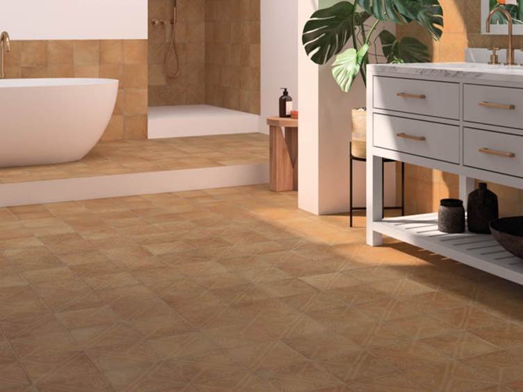 плитка под терракоту для ванной комнаты в светлых тонах