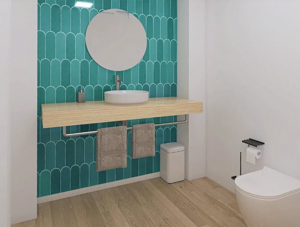 Плитка Fan в бирюзовом оттенке воплощает морскую тематику