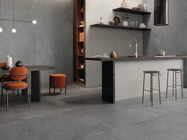 плитка под бетон в серых тонах для кухни