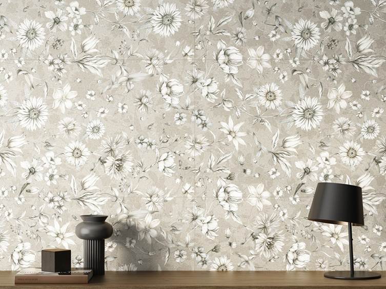 настенный керамогранит с рисунком цветов и листьев для дома