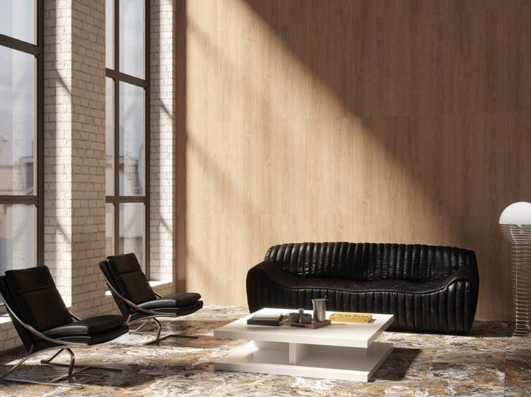 акцентная стена с помощью настенной плитки под дерево