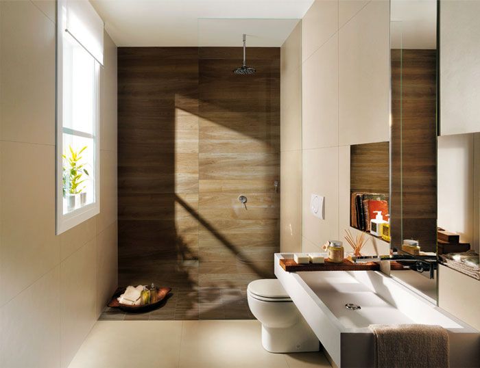Другим типом плиточного оформления, который теряет свою былую привлекательность, является имитация деревянных панелей – большинство дизайнеров избегают использования его в своих композициях и коллекциях для ванных комнат.