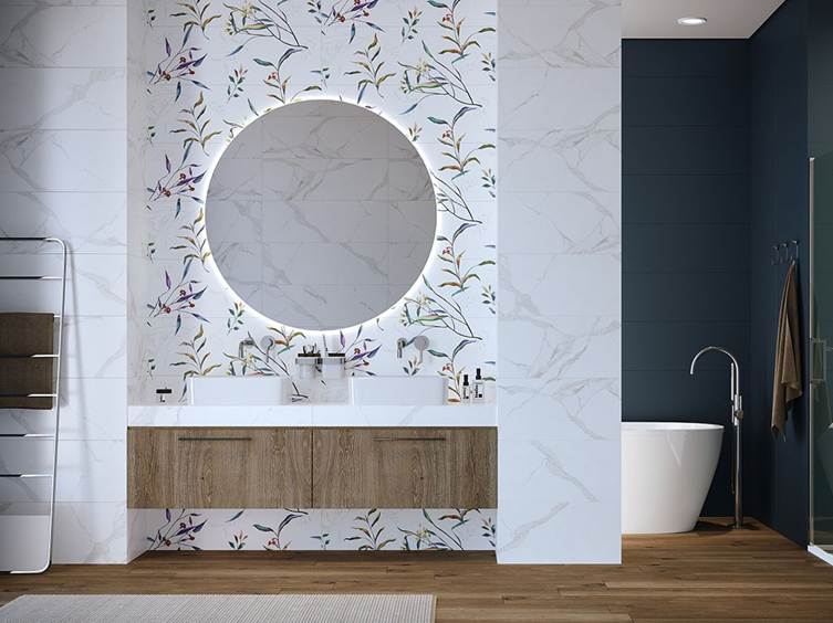 керамогранит в ванную комнату с рисунком листьев