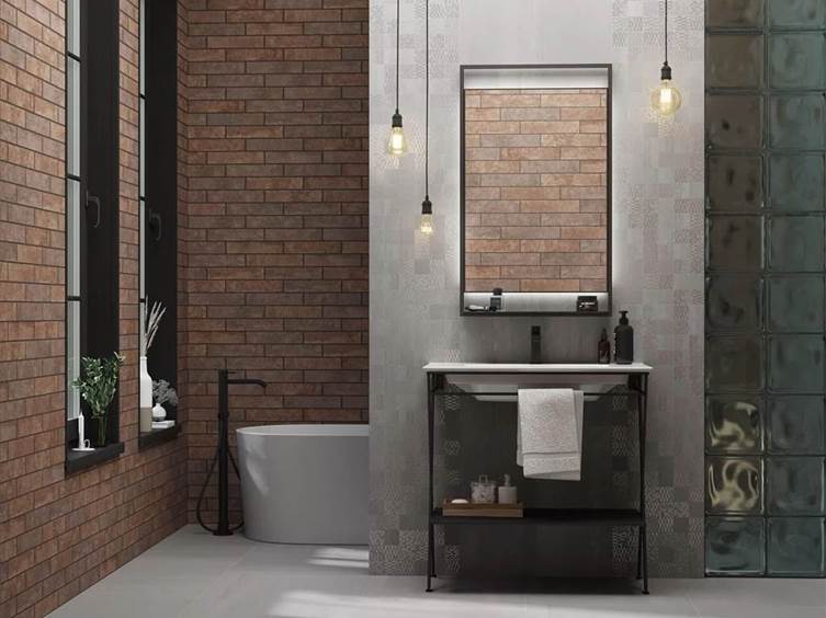 акцентная стена под кирпич в ванную комнату