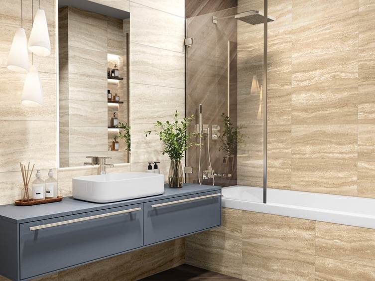 керамогранит для маленькой ванной комнаты в светлых тонах