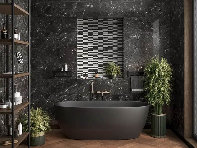 керамогранит в темных тонах в ванной комнате