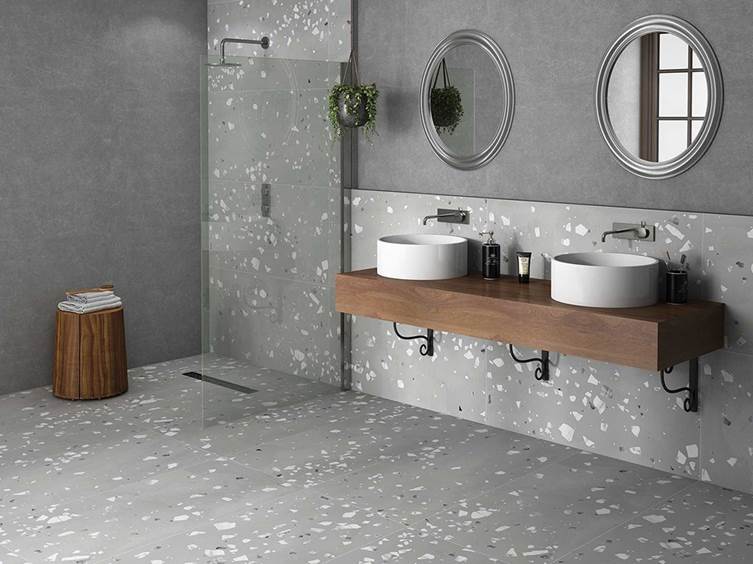 керамогранит с рисунком терраццо для ванной комнаты