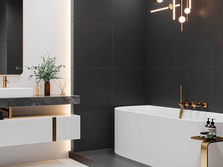керамогранит черного цвета для ванных комнат