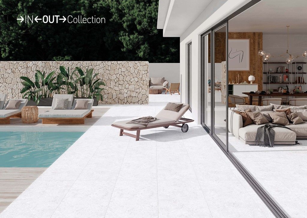 На фото плитка линейки Outdoor20 – Coralstone, оттенка хлопка, формата 60x120 см На фото плитка линейки Outdoor20 – Coralstone, оттенка хлопка, формата 60x120 см