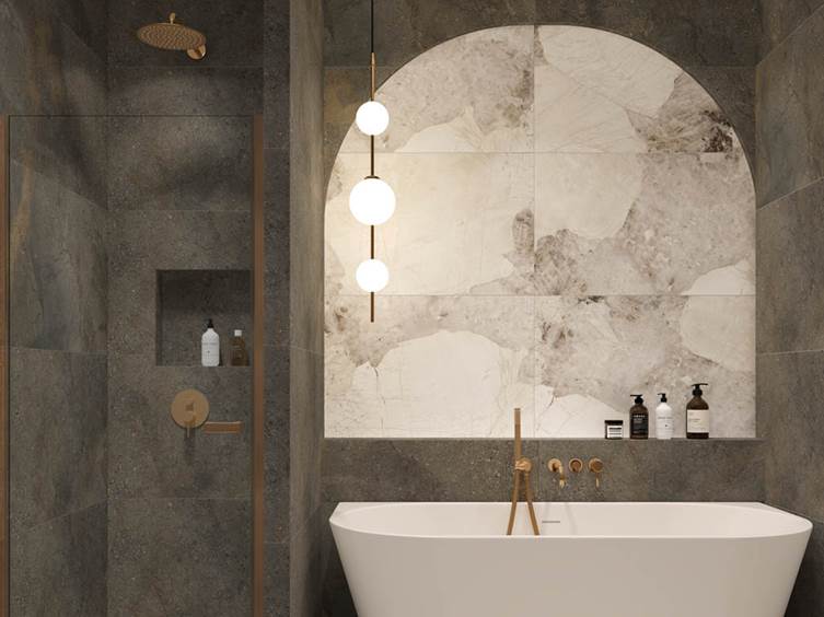 керамогранит с металлическим эффектом в ванную комнату