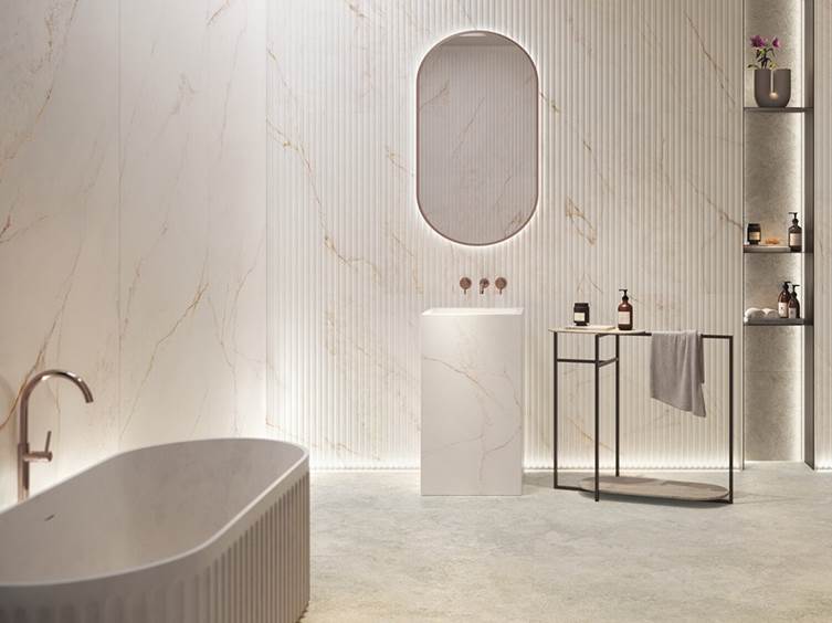 белый керамогранит под мрамор в ванную