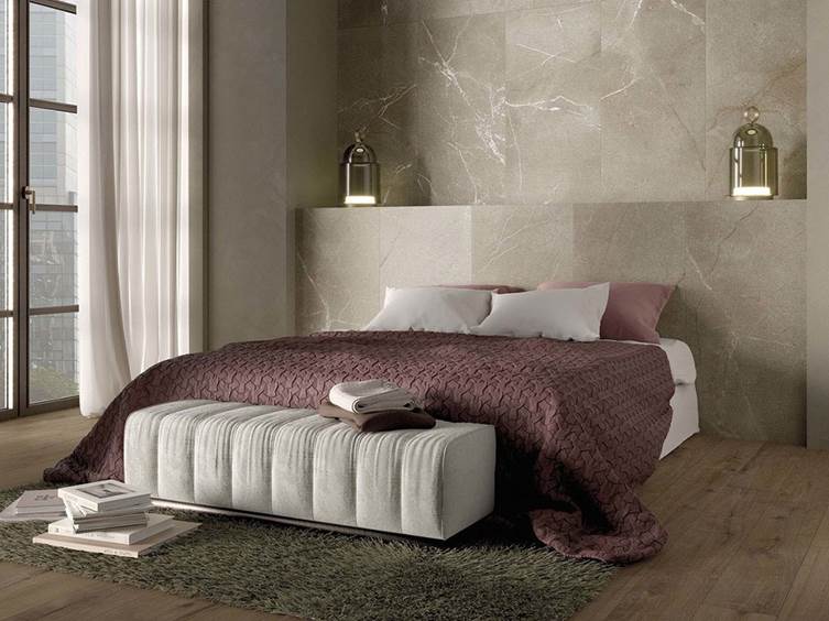 керамогранит под камень в спокойных тонах для спальни