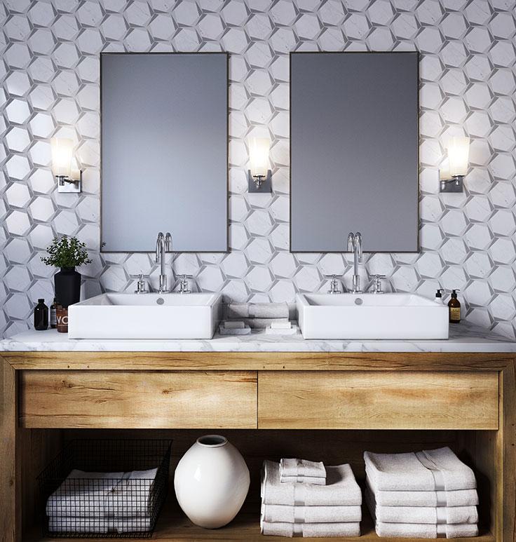 Плитка Calacatta Gold Honed Marble под шлифованный мрамор с золотыми прожилками, к примеру, является отличным отделочным материалом для создания роскошной душевой зоны. Плитка Calacatta Gold Honed Marble под шлифованный мрамор с золотыми прожилками, к примеру, является отличным отделочным материалом для создания роскошной душевой зоны.
