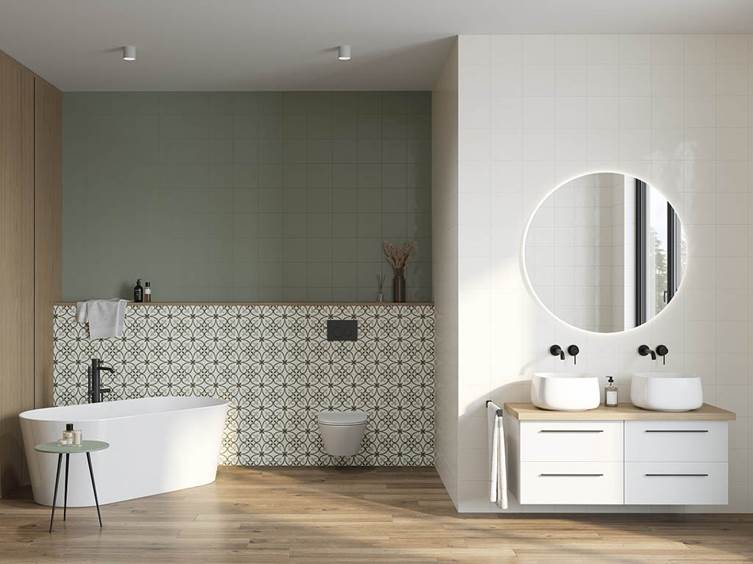 матовый керамогранит для ванной комнаты в стиле ар деко