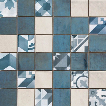 фото Мозаика Montblanc Mosaico Blue 30x30  синий цвет, лофт, пэчворк, современный, черно-белый стиль от Cifre Ceramica (Испания)