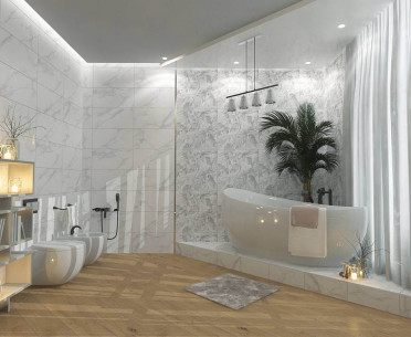 Плитка CALACATTA BIANCO от Керлайф (Россия) в интерьере, стиль: классический, современный