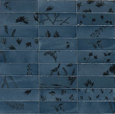 фото Керамогранит Rice Blu dec Leaf lux (M96W) 5x15  синий цвет, пэчворк, ретро стиль от Marazzi Italy (Италия)
