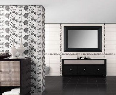 Плитка из коллекции Reims позволит вам воплотить мечту об идеальной черно-белой ванной комнате